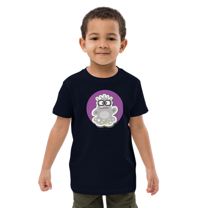 T-shirt enfant bio « Le Fantôme » – Illustration kawaii – Coton biologique – Noir, bleu marine & blanc – Graphicshop