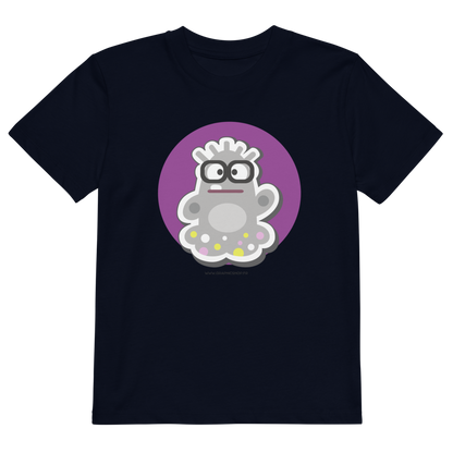 T-shirt enfant bio « Le Fantôme » – Illustration kawaii – Coton biologique – Noir, bleu marine & blanc – Graphicshop
