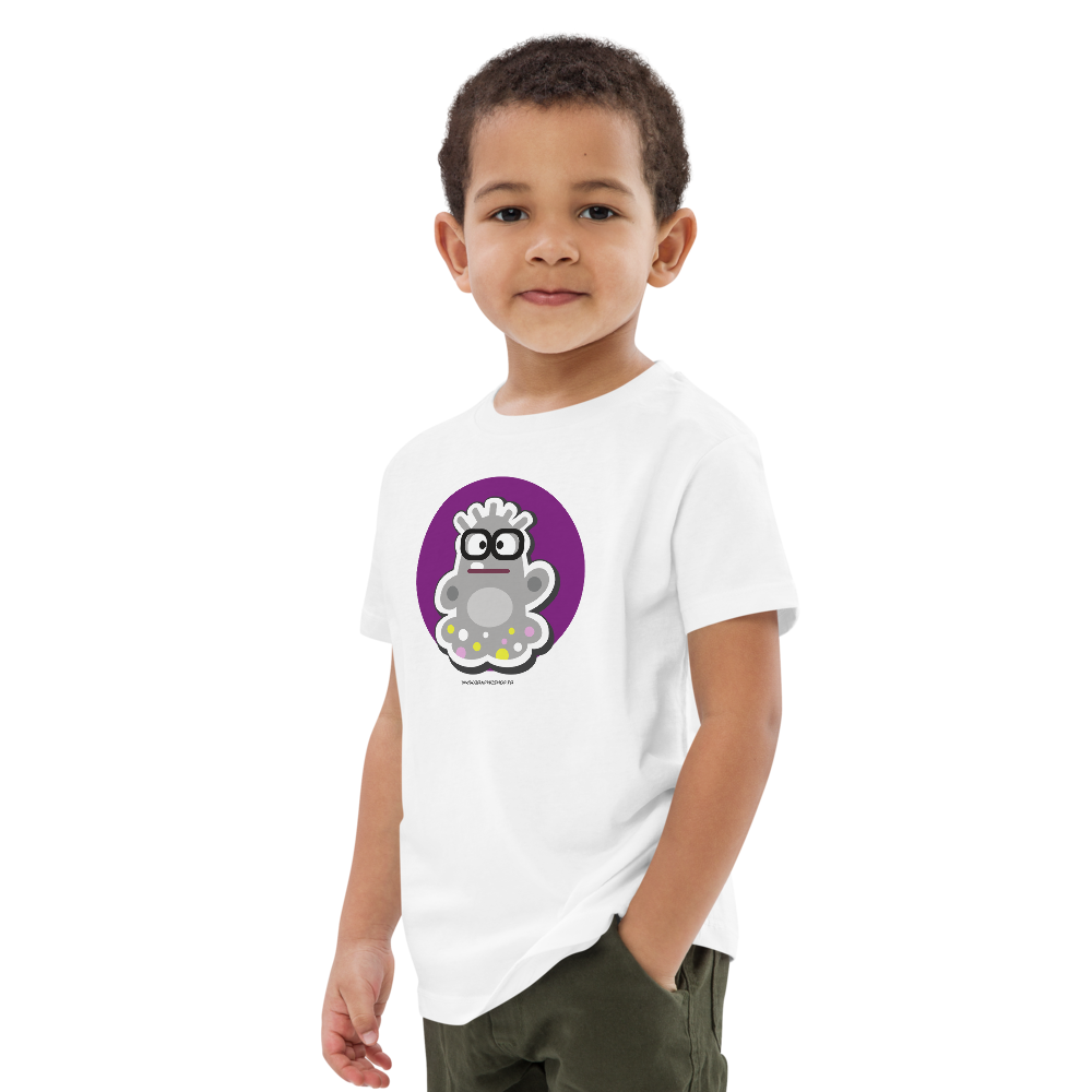 T-shirt enfant bio « Le Fantôme » – Illustration kawaii – Coton biologique – Noir, bleu marine & blanc – Graphicshop