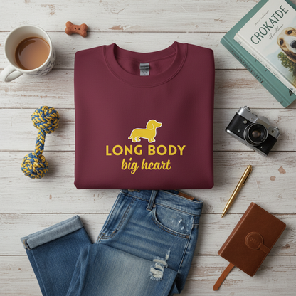 Sweat-shirt « Long Body, Big Heart » – Le pull incontournable des amoureux de teckels - Rouge / Jaune