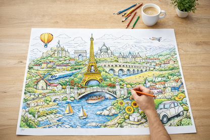 Panorama Français – Coloriage Géant 50x70 cm | Affiche Monuments de France à Colorier