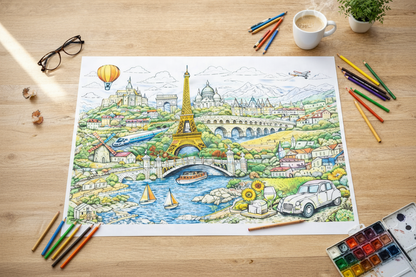 Panorama Français – Coloriage Géant 50x70 cm | Affiche Monuments de France à Colorier