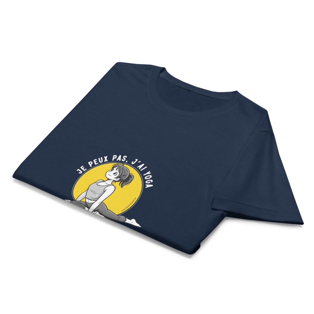 T-shirt Femme Yoga « Je peux pas, j’ai yoga » - bleu / jaune
