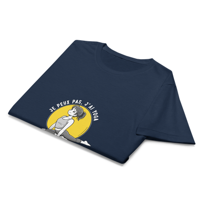 T-shirt Femme Yoga « Je peux pas, j’ai yoga » - bleu / jaune