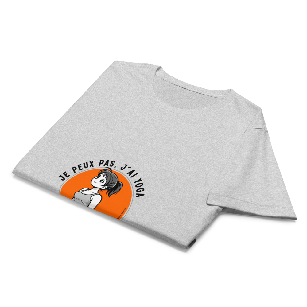 T-shirt Femme Yoga « Je peux pas, j’ai yoga » - Gris / orange